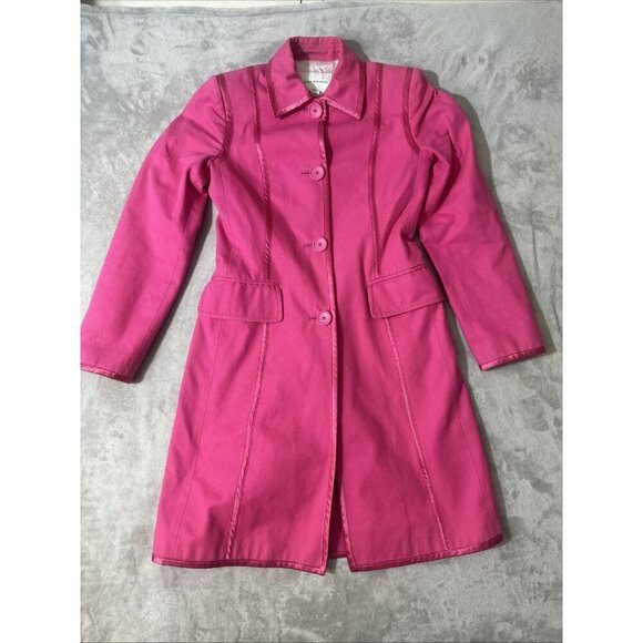 Banana Republic Jackets & Blazers - Banana Republic Pink Longline Trench Coat XS Vintage Buttons Jacket Satin Trim